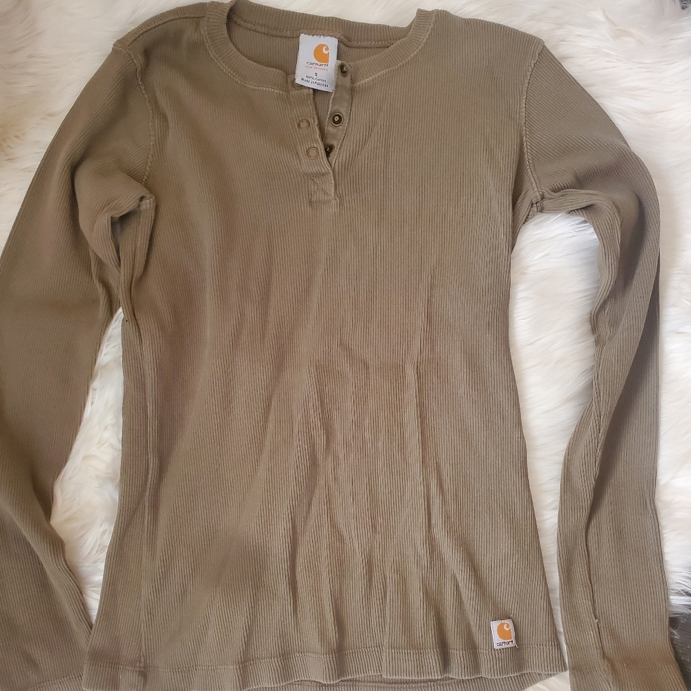 Carhartt Henley Style Olive Long Sleeve Ribbed Shirt